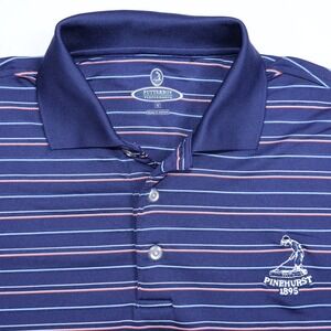Putterboy Performance Pinehurst 1895 Mens S Navy Blue Striped‎ Golf Polo Shirt